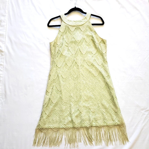 Jessica Green Metalic Ovelay Fringe Dress - Picture 1 of 6